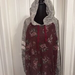 Women's rewind plus size XXL Floral Hooded Sweater with Red Accents, top, shirt